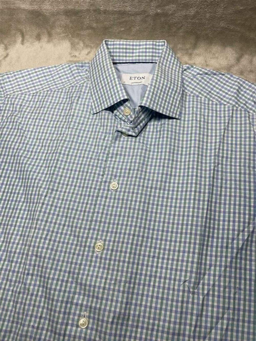 Eton Shirt Men Size 41 Large Blue Plaid Button Up Contemporary Dress Long Sleeve